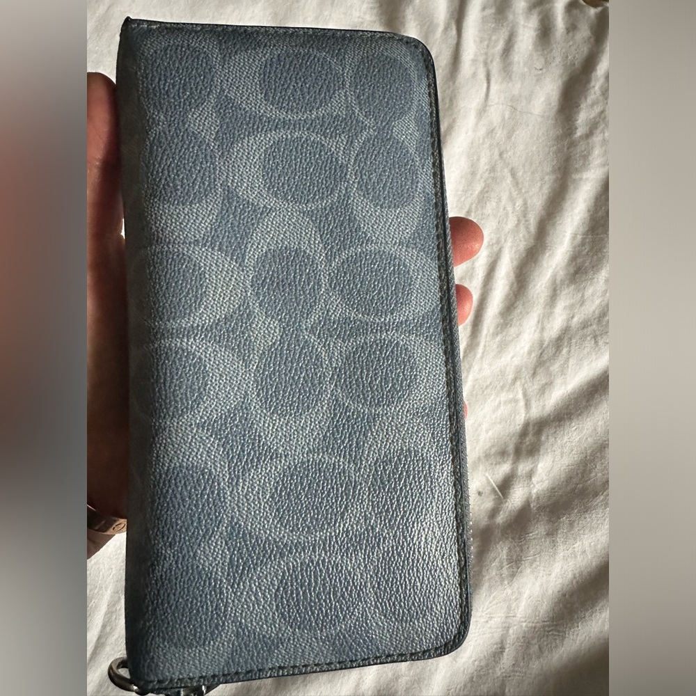 Coach Blue Signature Pattern Wallet - Picture 3 of 11